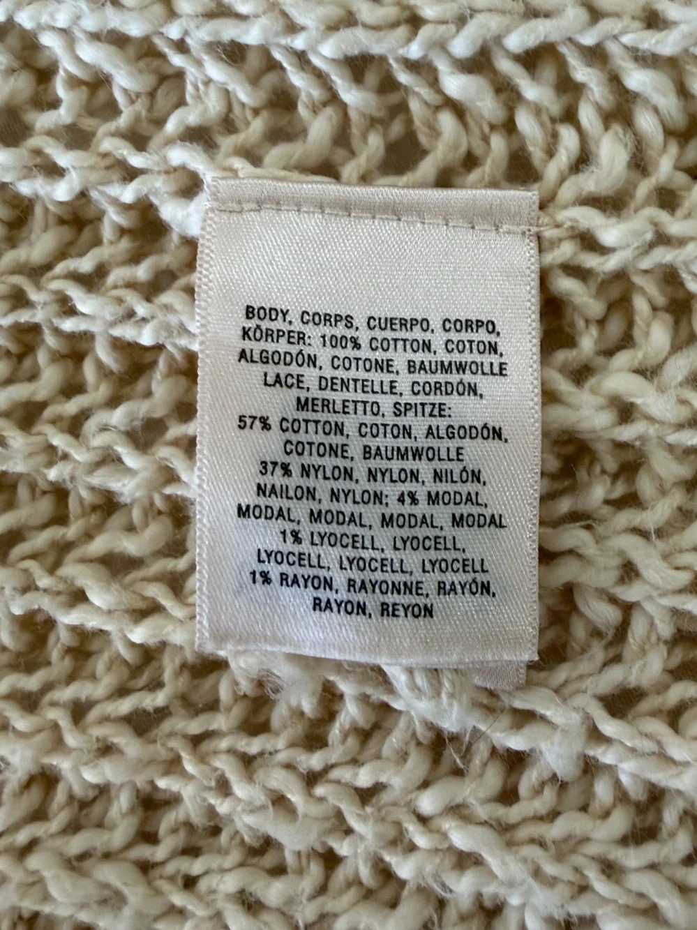 Anthropologie 100% Cotton Boho Open Knit Waterfall Cardigan Cream
